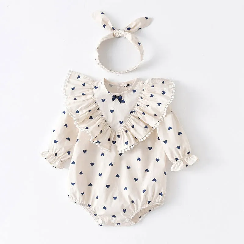 100% Cotton Polka Dot Triangle Romper with Headband