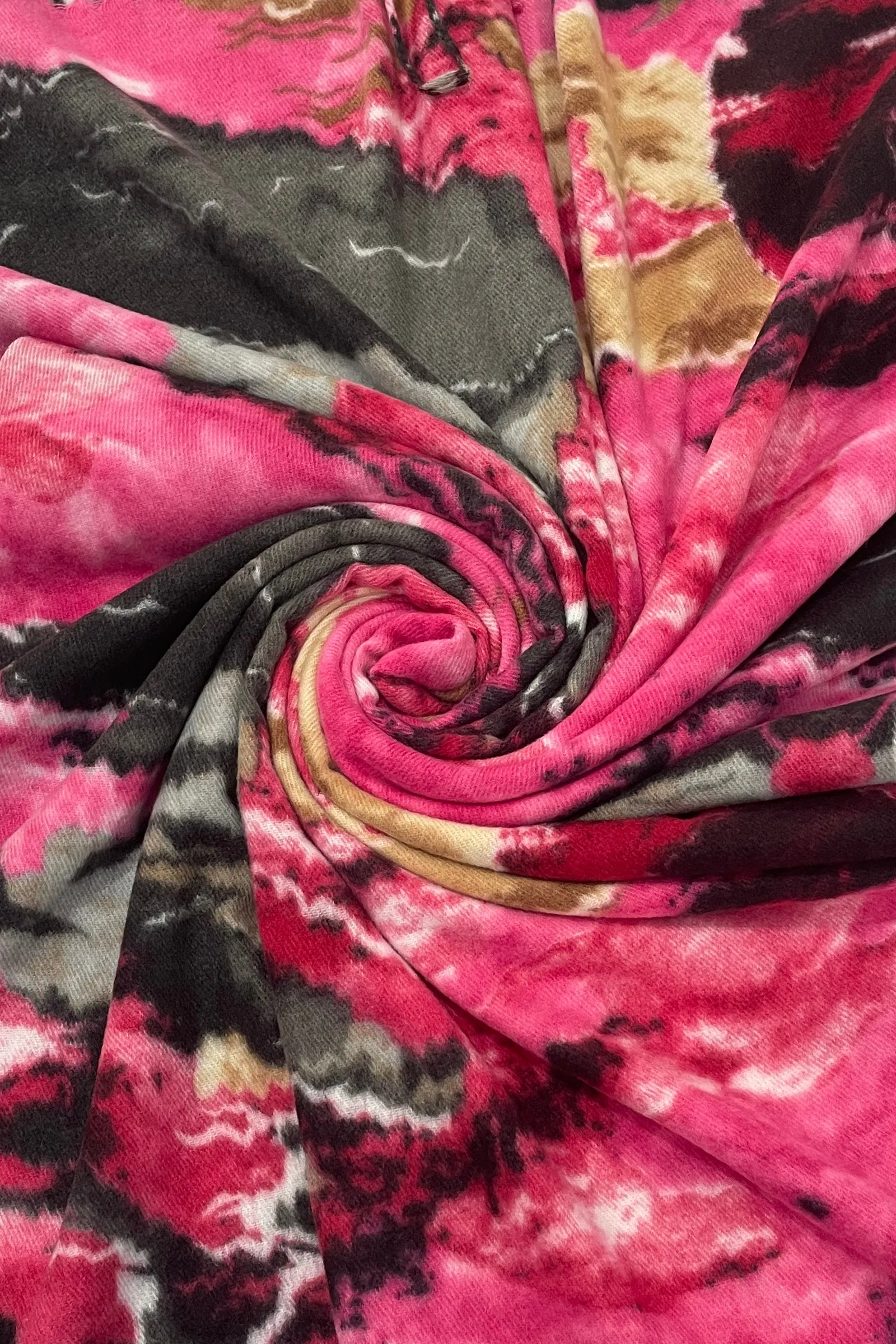Abstract Ink Camouflage Print Wool Tassel Scarf