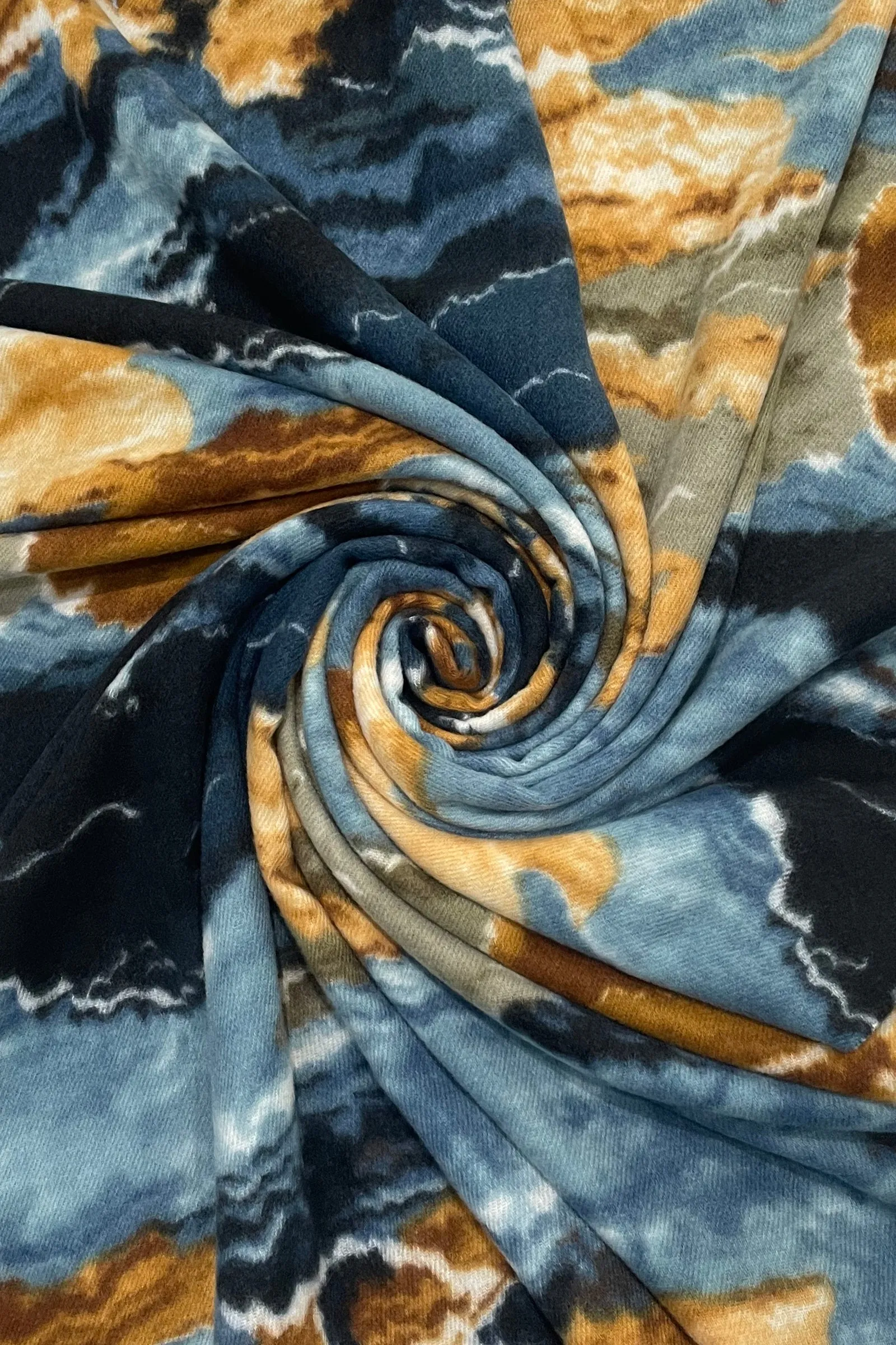 Abstract Ink Camouflage Print Wool Tassel Scarf