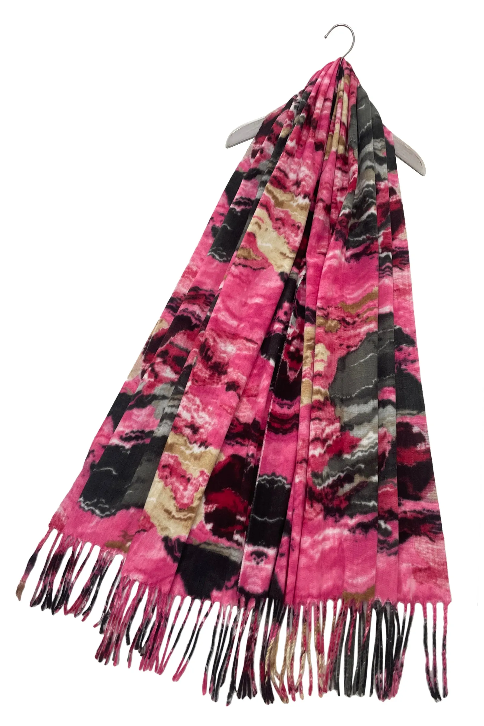 Abstract Ink Camouflage Print Wool Tassel Scarf