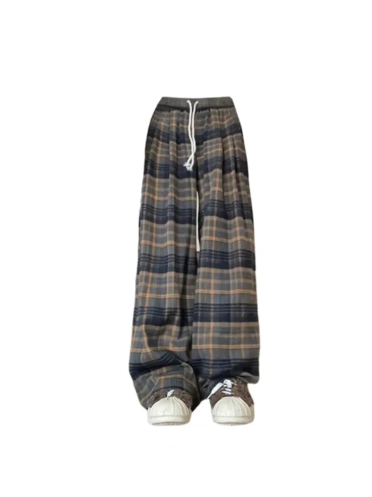 Aiertu Women's Plaid Baggy Sweatpants Harajuku Streetwear Fashion Aesthetic Pants Retro 2000s Vintage Oversize Wide Leg Trouser Clothes
