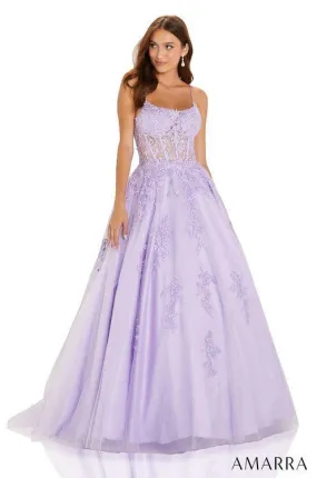 Amarra 88584 Long Shimmer Lace A Line Ballgown Prom Dress Sheer Corset Pageant Gown