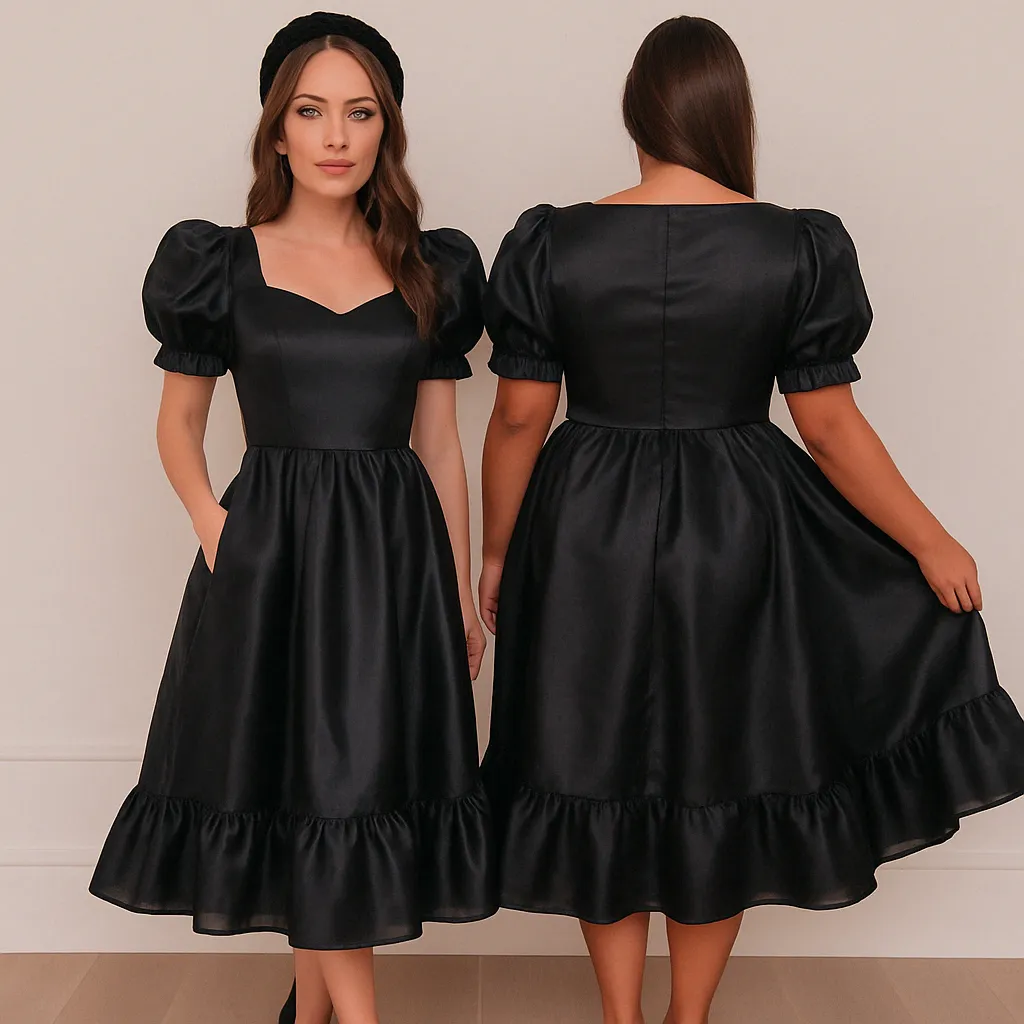 Amelia Puff Sleeve Midi Dress With Pockets