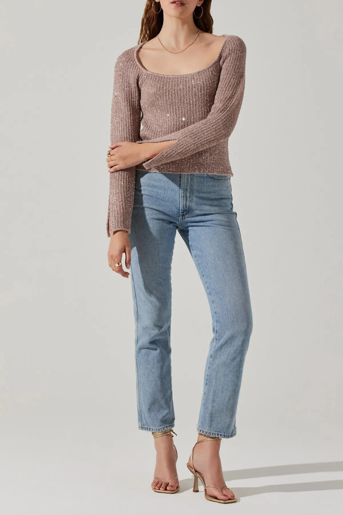 ASTR THE LABEL - MARINA EMBELLISHED SQUARE NECK SWEATER