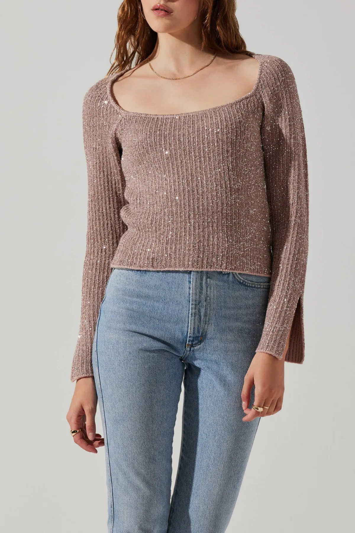 ASTR THE LABEL - MARINA EMBELLISHED SQUARE NECK SWEATER