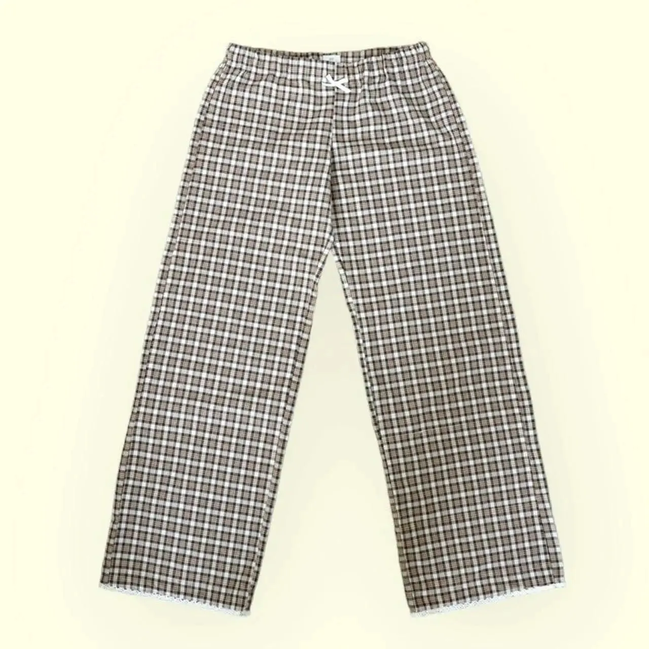 Back To School Joskaa Women's Y2K Retro Vintage Casual Plaid Long Pants Bow Wide Elastic Mid Waist Aesthetic Street Loose Straight Trousers