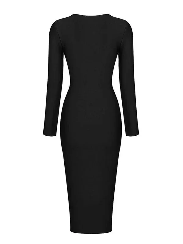 Bailey™ | Black Plunge Reversible Bandage Midi Dress