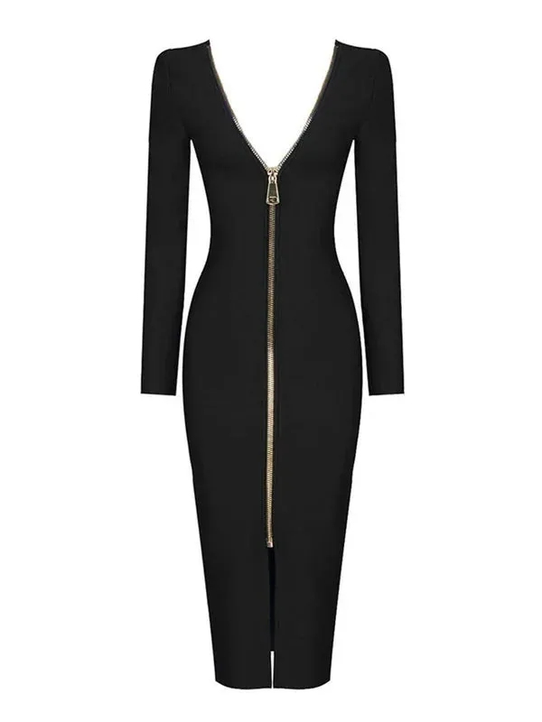Bailey™ | Black Plunge Reversible Bandage Midi Dress