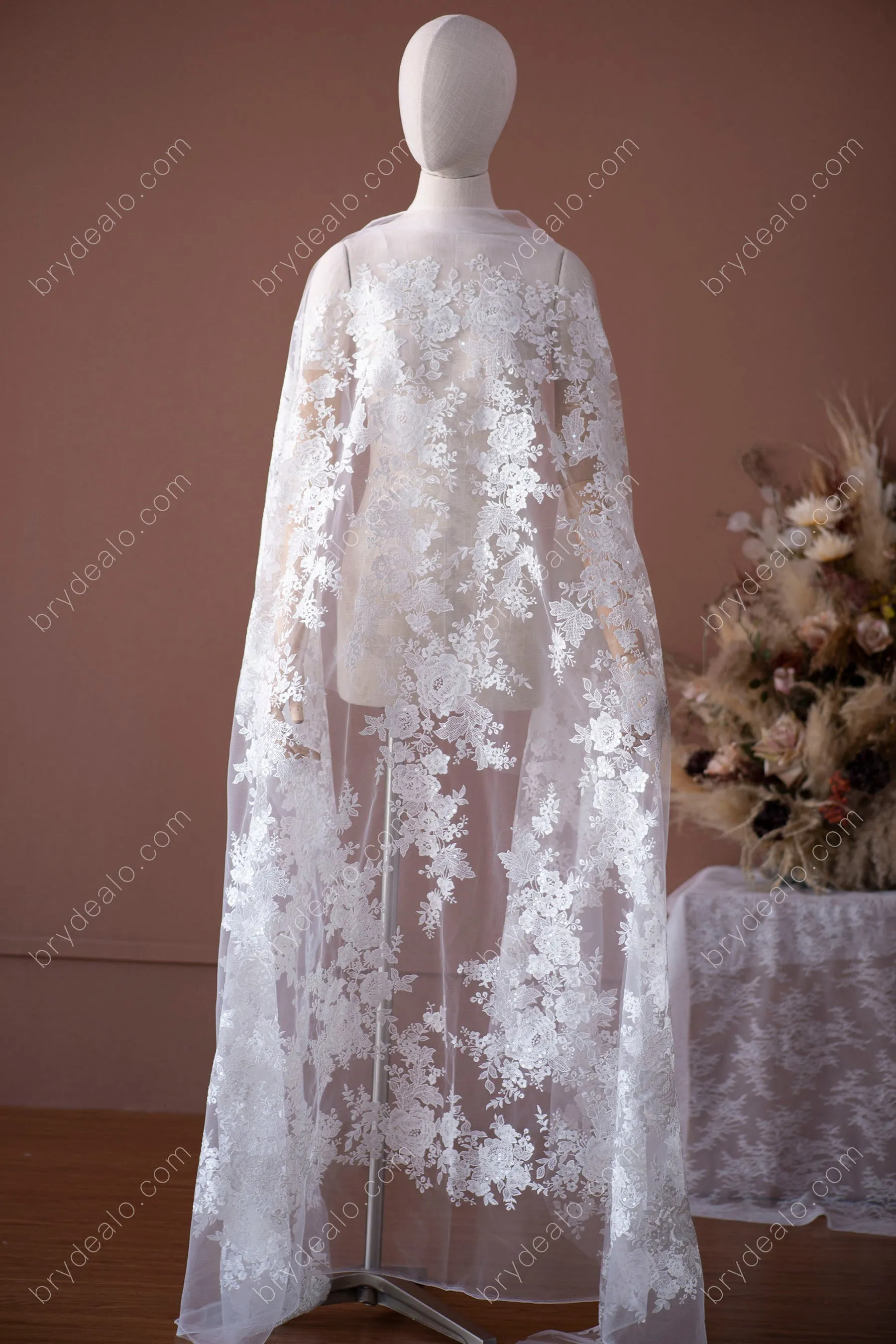 Beautiful Sequin Flower Bridal Lace Fabric Online