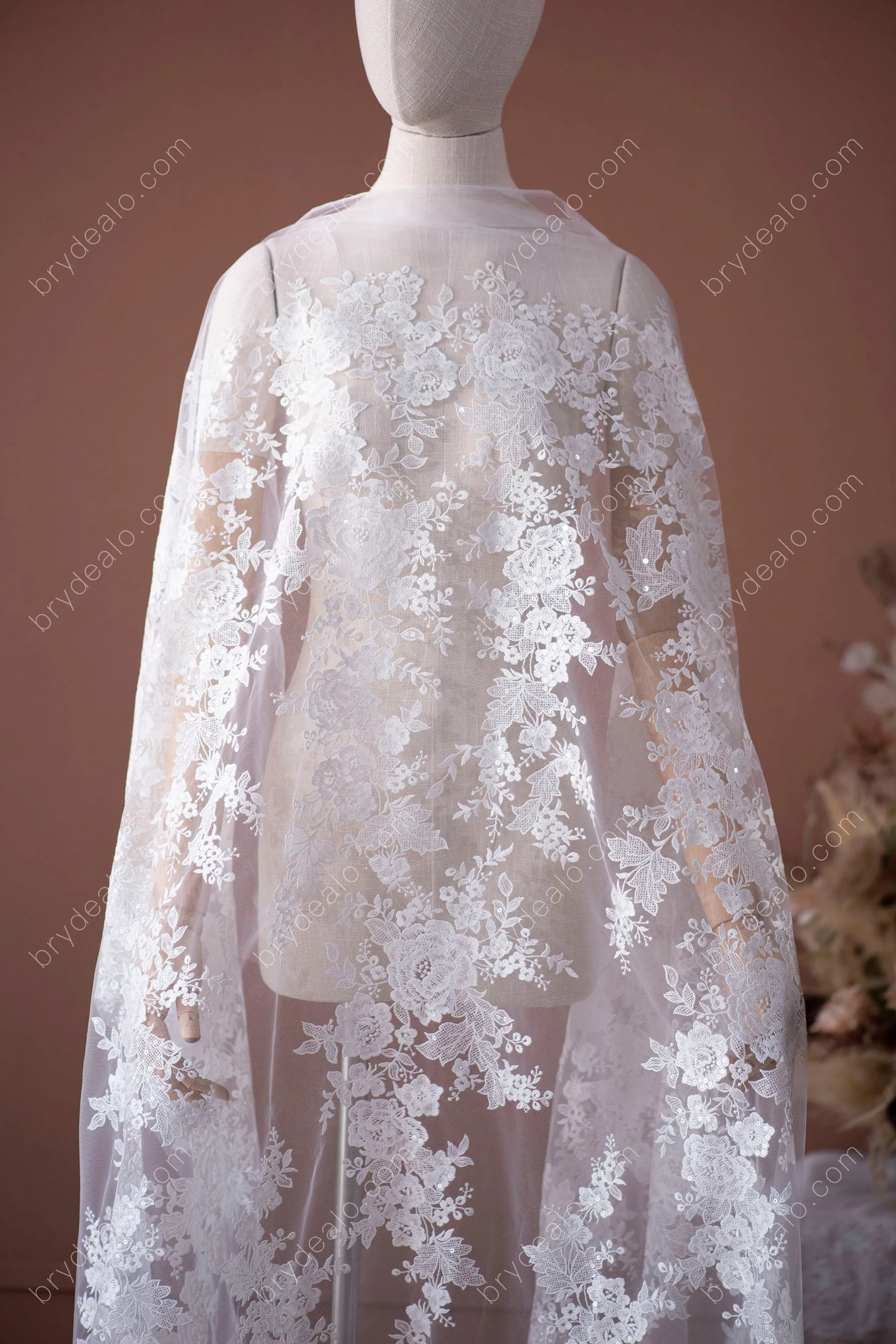Beautiful Sequin Flower Bridal Lace Fabric Online