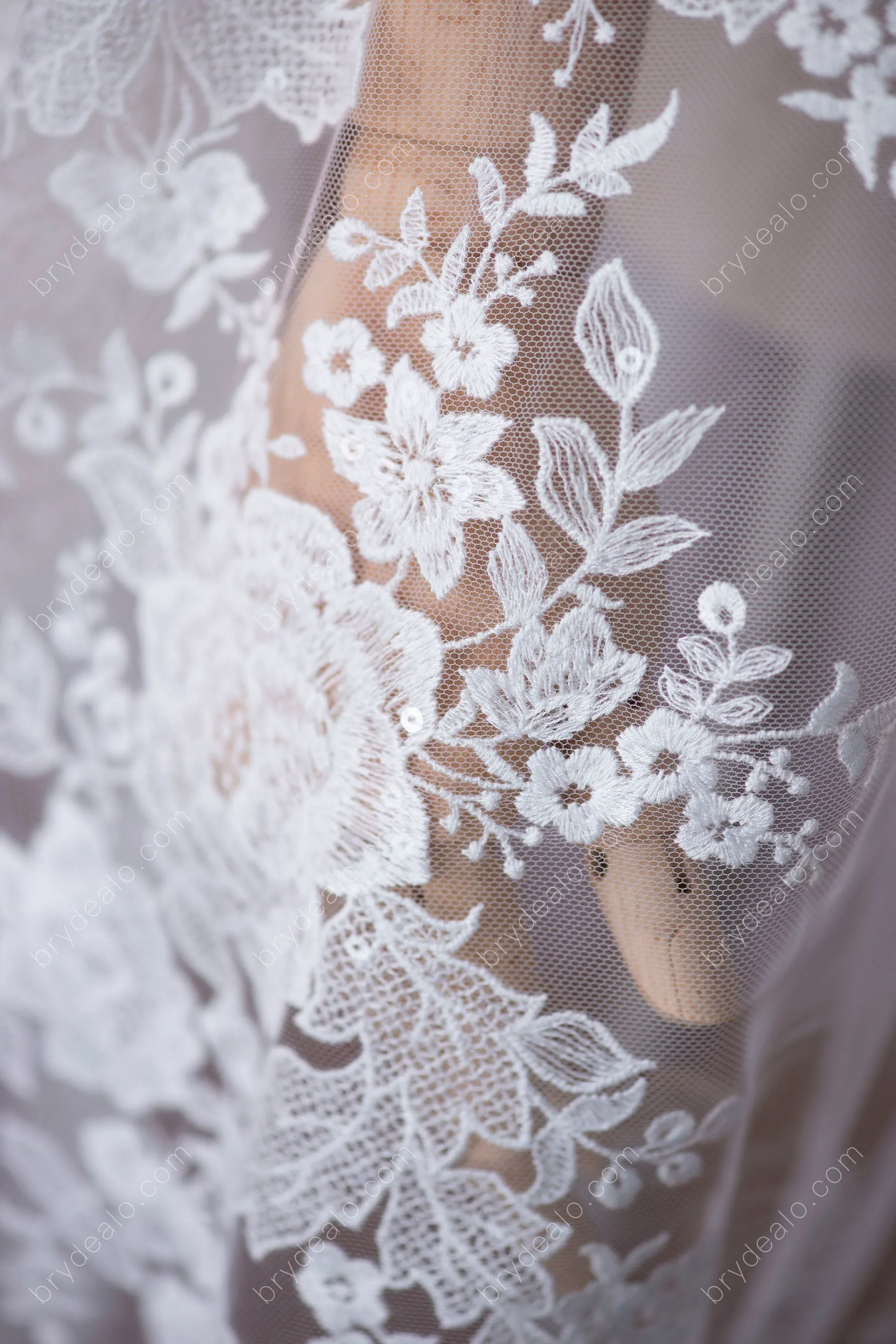 Beautiful Sequin Flower Bridal Lace Fabric Online