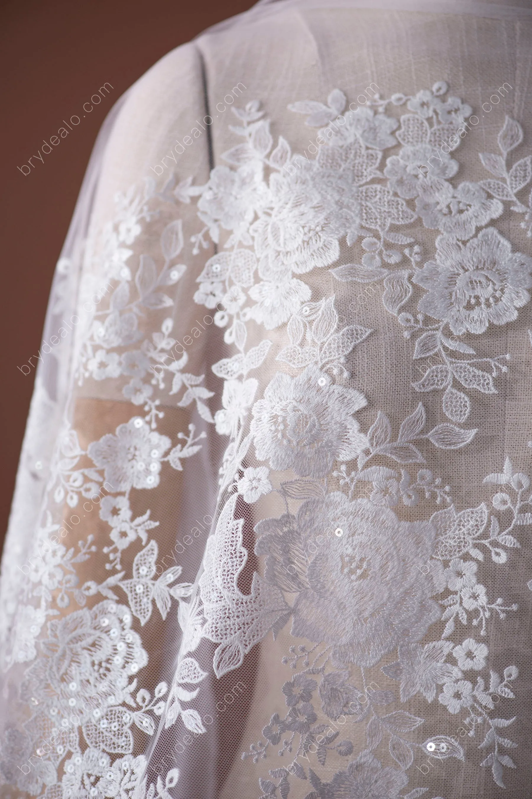 Beautiful Sequin Flower Bridal Lace Fabric Online