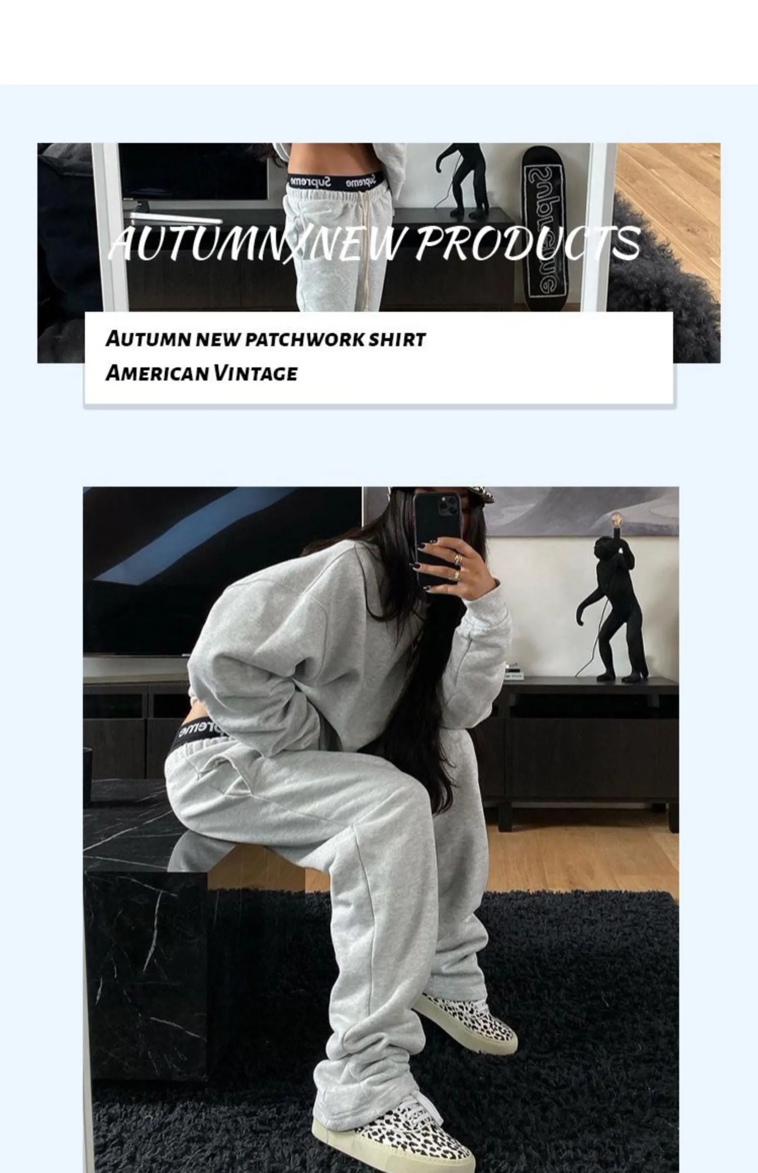 Black Friday Joskaa Chill77 American Retro Grey Pants Women's European And American Street Wide-leg Loose Sports Pants Casual Sweatpants Ins Trendy