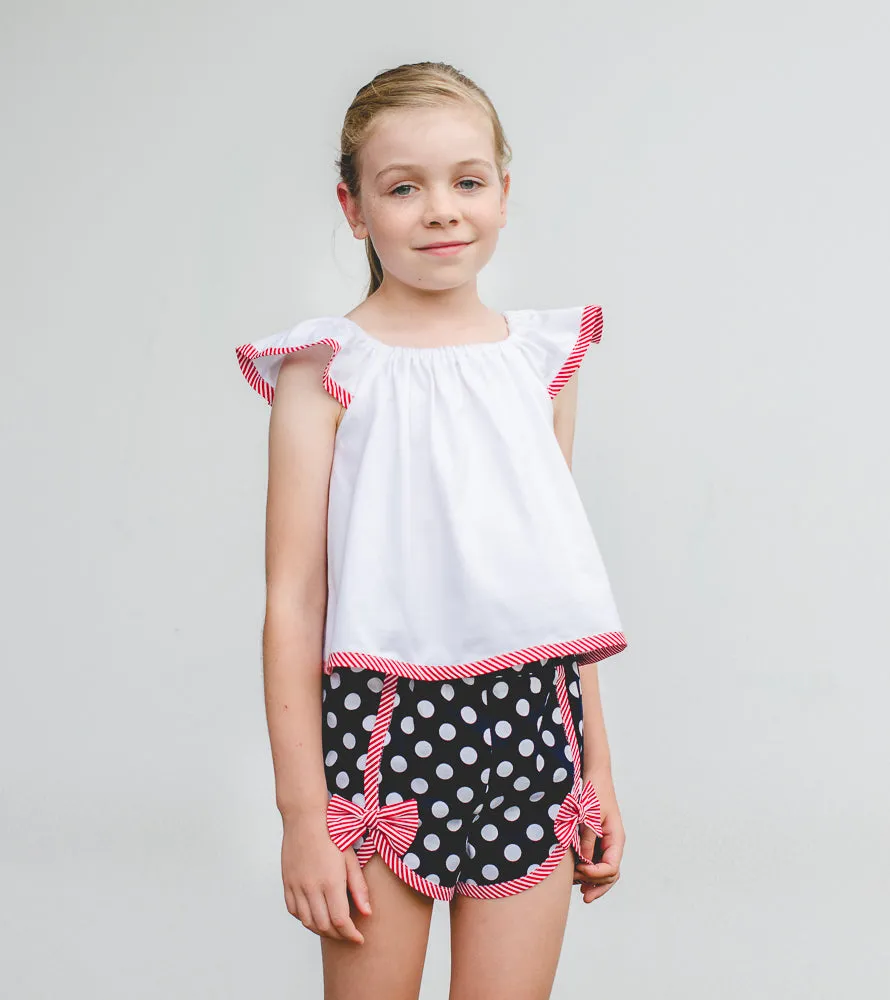 Cute girls shorts pdf sewing pattern Gidget Shorts sizes 2 to 14 years.