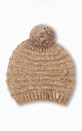 EAH9515 Stripe Pattern Knit Pompom Beanie Hat