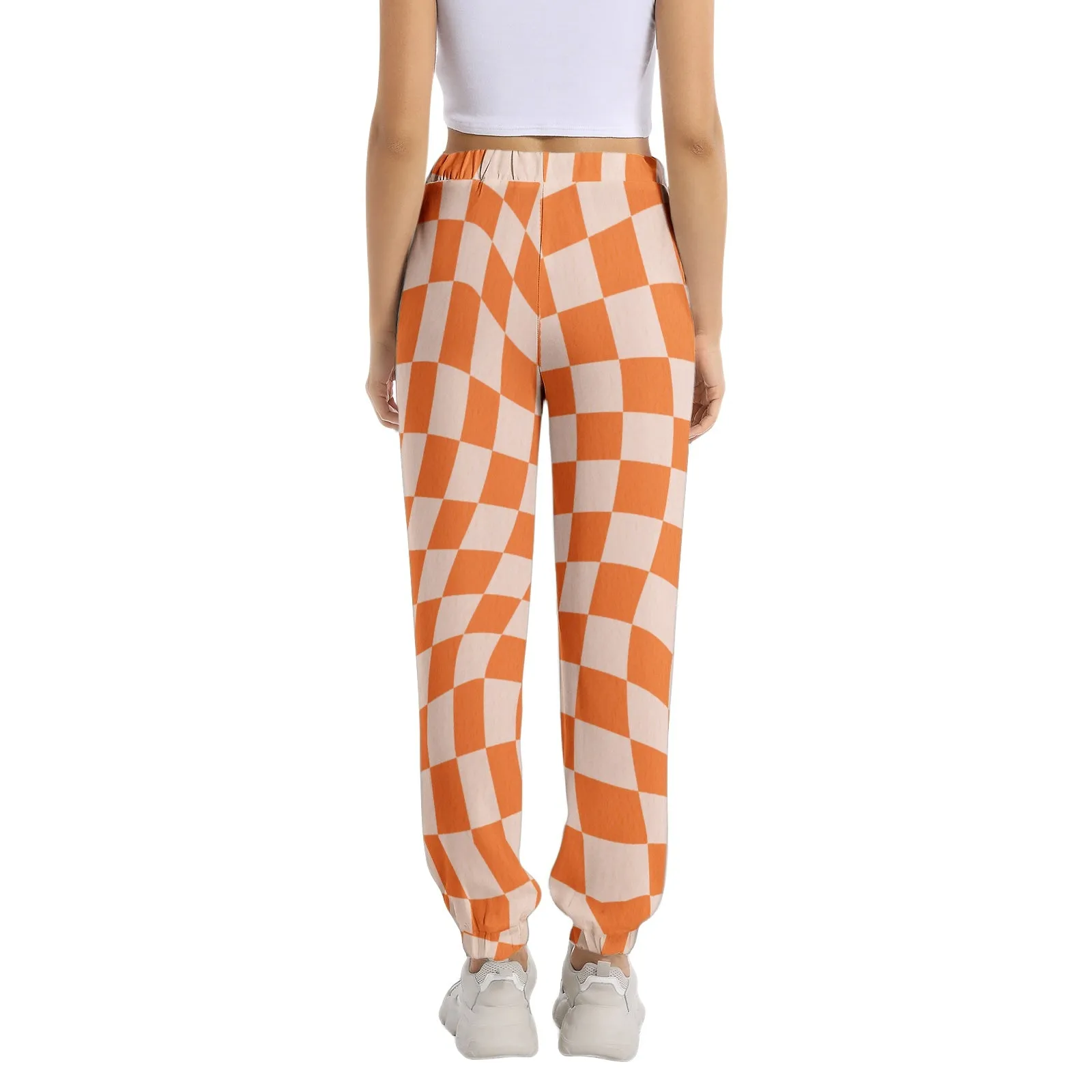 Elastic Waist Tapered Sweatpants Checkered Groovy Retro