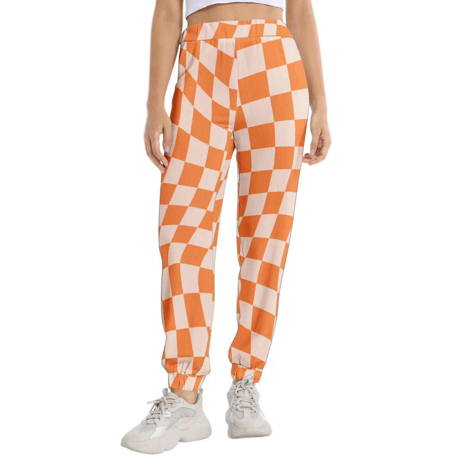 Elastic Waist Tapered Sweatpants Checkered Groovy Retro