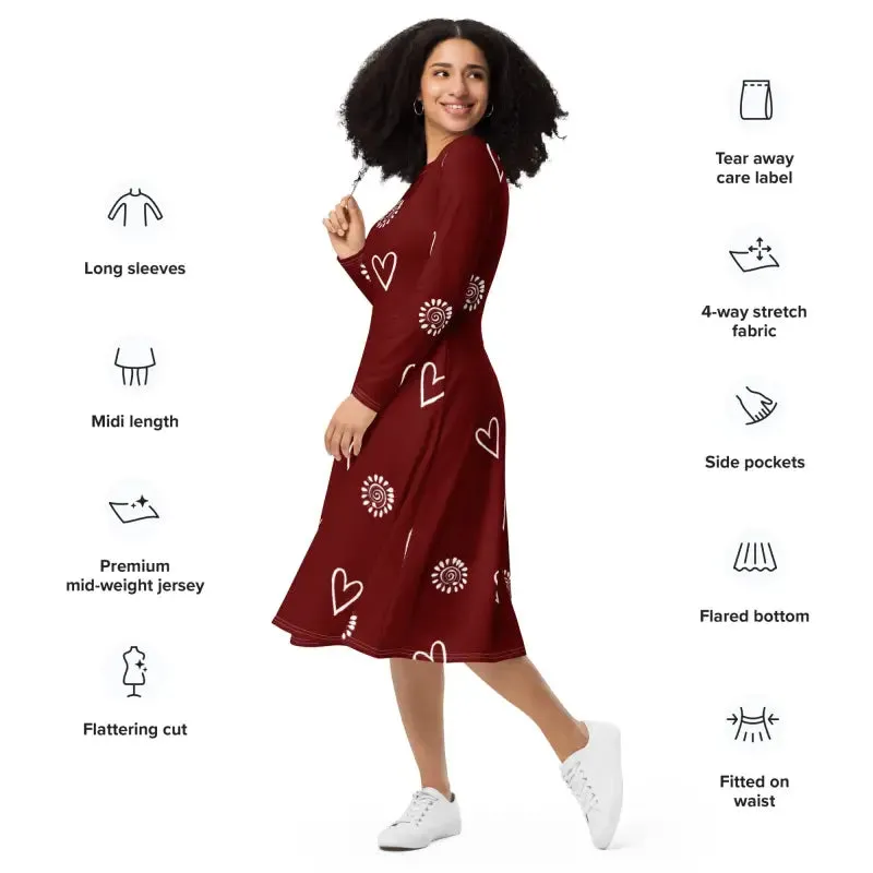 Flirty Long Sleeve Midi Dress Magic