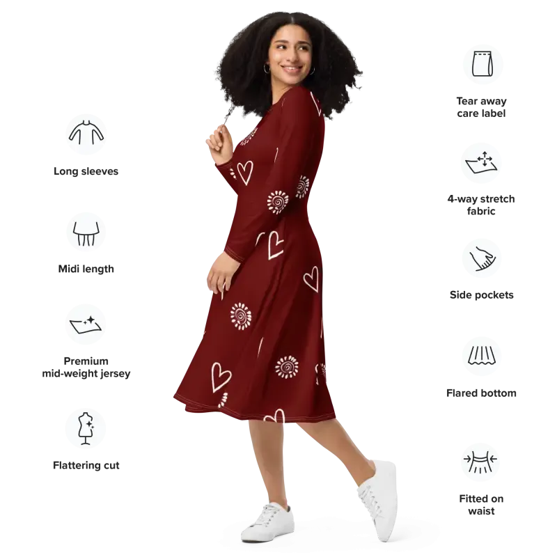 Flirty Long Sleeve Midi Dress Magic