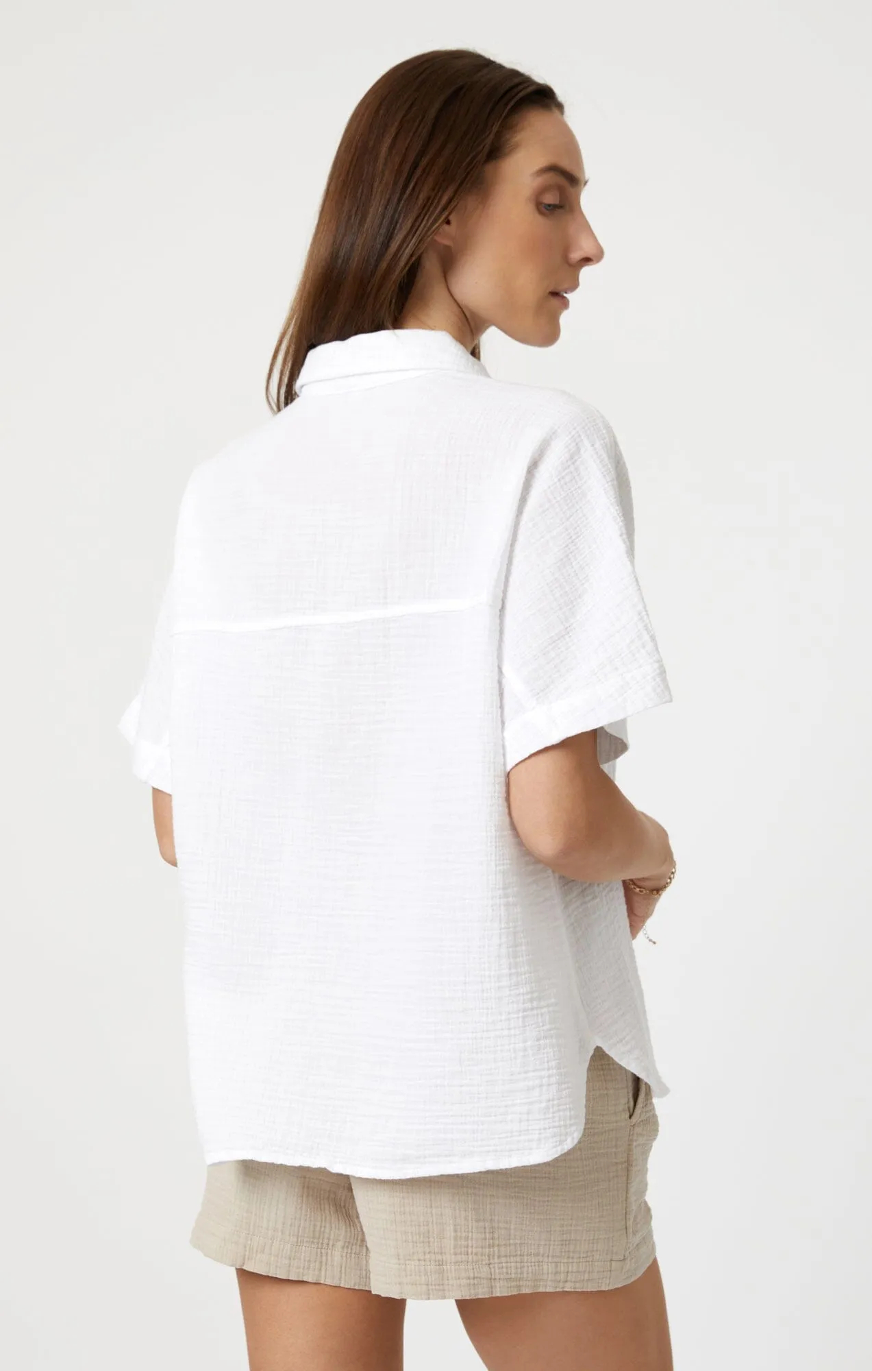 GAUZE SHORT SLEEVE SHIRT IN ANTIQUE WHITE