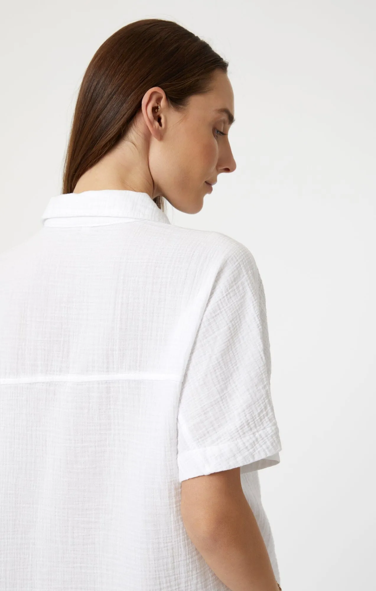 GAUZE SHORT SLEEVE SHIRT IN ANTIQUE WHITE