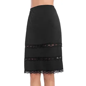 Half Slips for Women Underskirt Dress Extender Lace Trim Knee Length Midi Skirt 14-25" Length