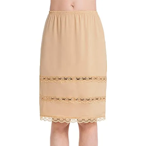 Half Slips for Women Underskirt Dress Extender Lace Trim Knee Length Midi Skirt 14-25" Length