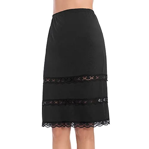 Half Slips for Women Underskirt Dress Extender Lace Trim Knee Length Midi Skirt 14-25" Length