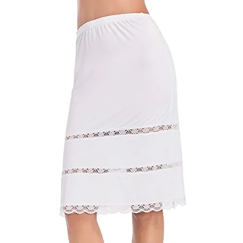 Half Slips for Women Underskirt Dress Extender Lace Trim Knee Length Midi Skirt 14-25" Length