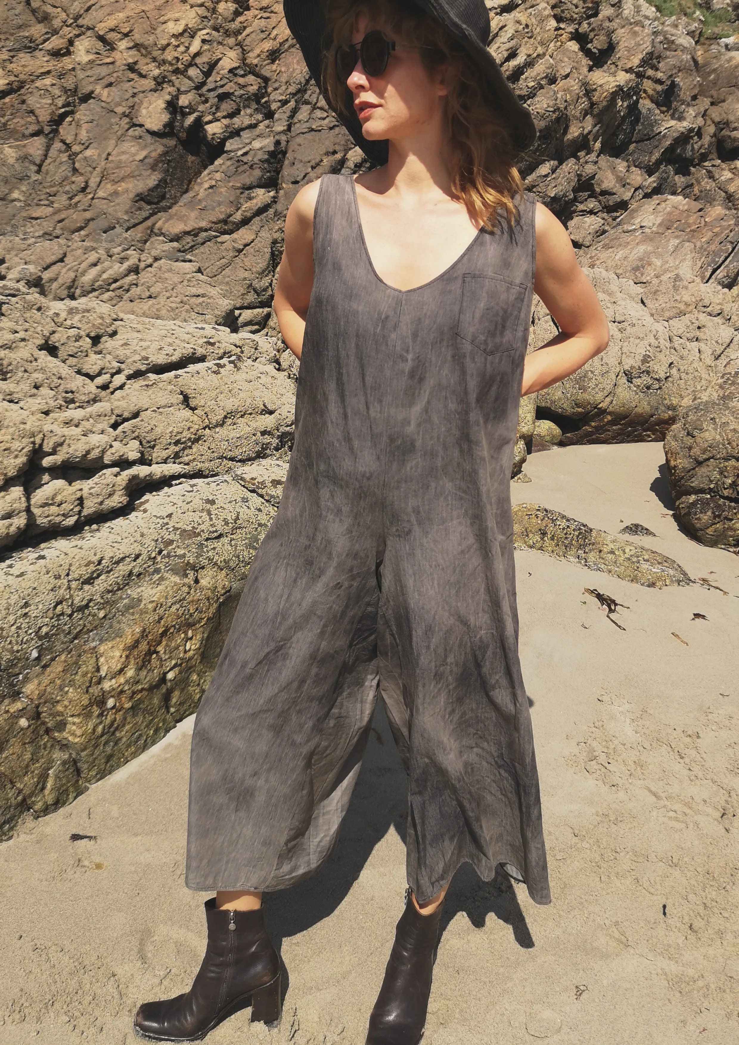 HOMEMADE - JUMPSUIT WIDE - COTTON - grey washed