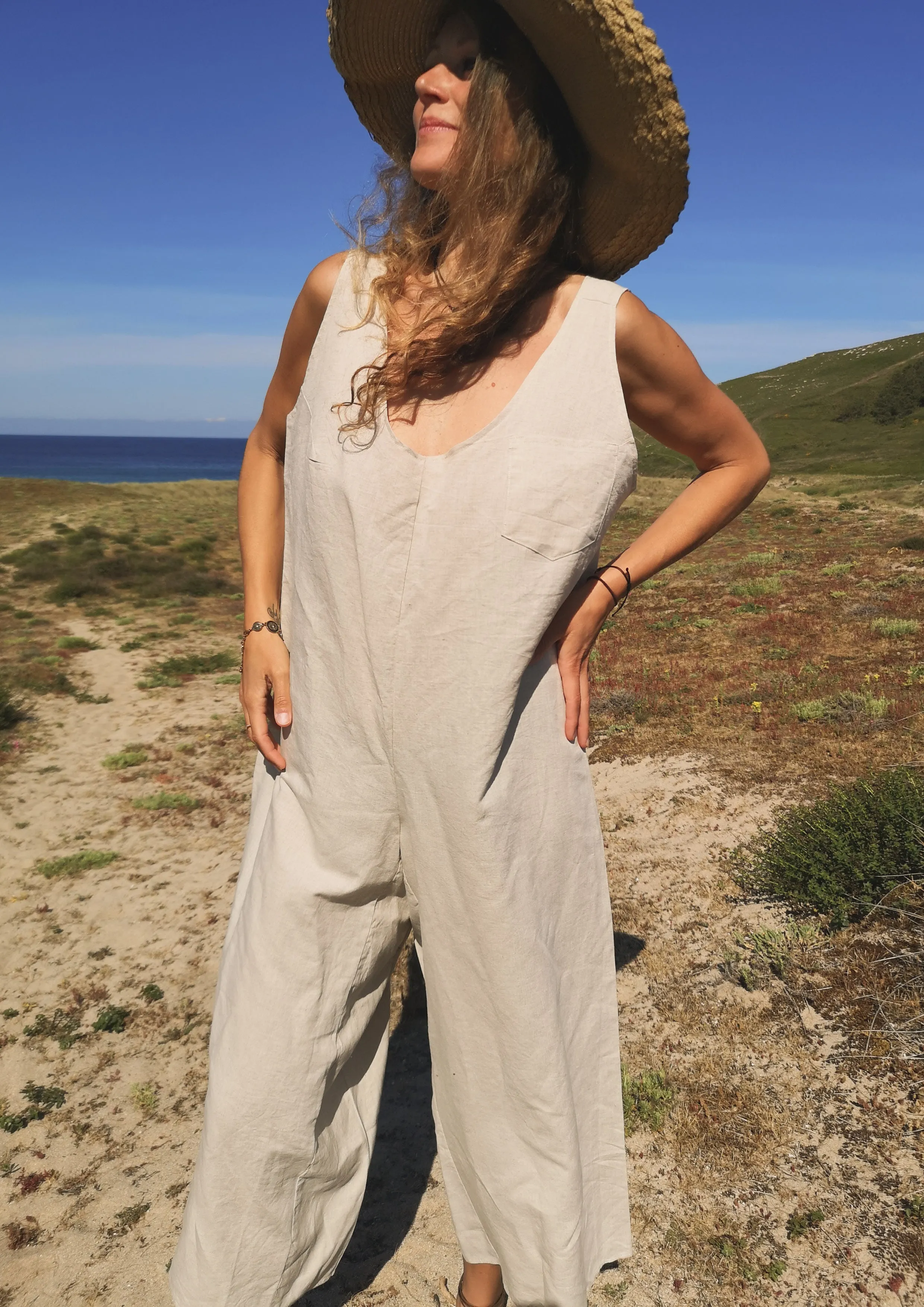 HOMEMADE - JUMPSUIT WIDE - LINEN - natural white