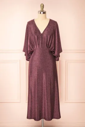 Isuma | Shimmery Midi Dress w/ Short Batwing Sleeves