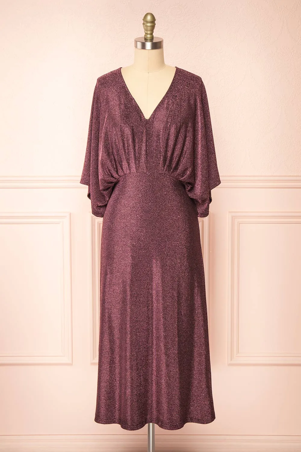 Isuma | Shimmery Midi Dress w/ Short Batwing Sleeves