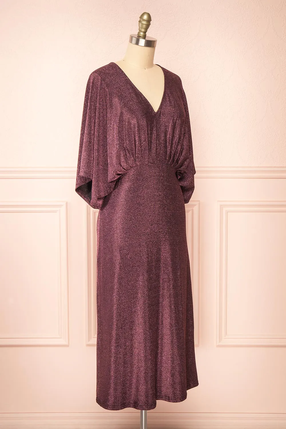 Isuma | Shimmery Midi Dress w/ Short Batwing Sleeves