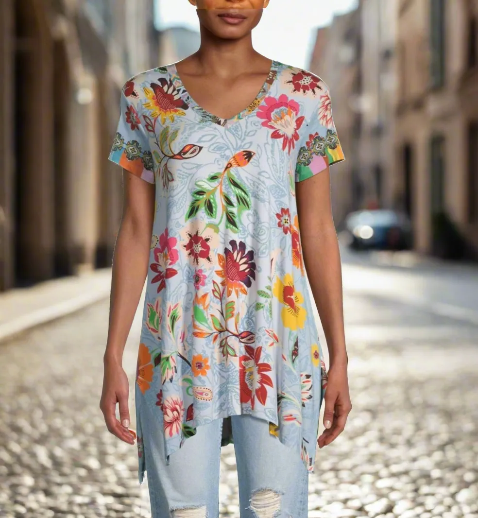 Johnny Was Rainbow Floral Drape Tunic Size XLarge