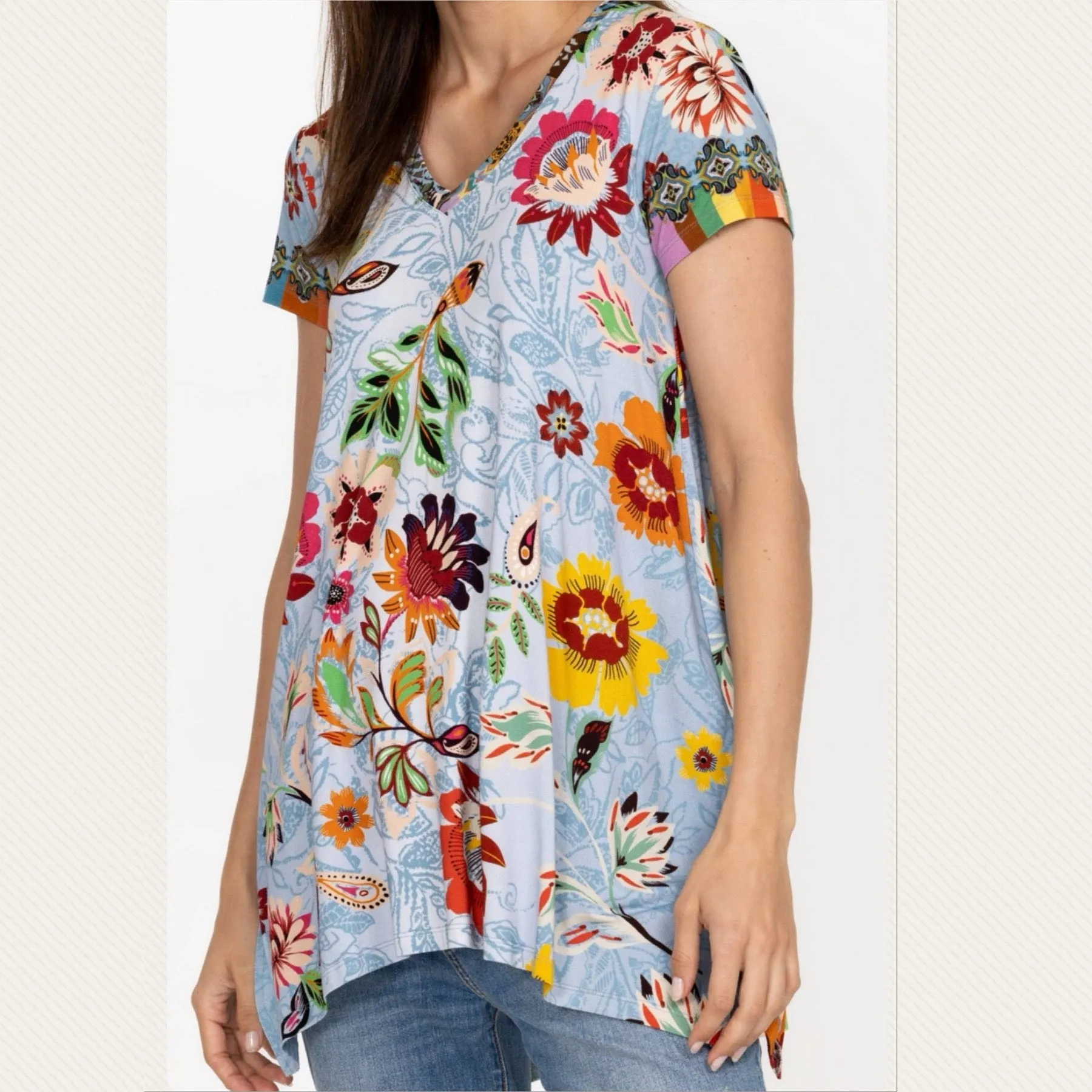 Johnny Was Rainbow Floral Drape Tunic Size XLarge