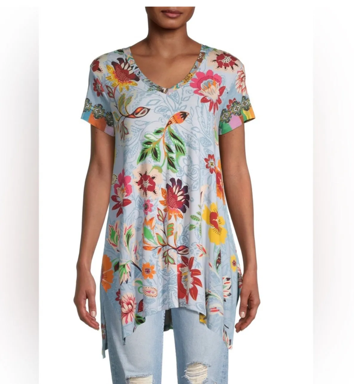 Johnny Was Rainbow Floral Drape Tunic Size XLarge