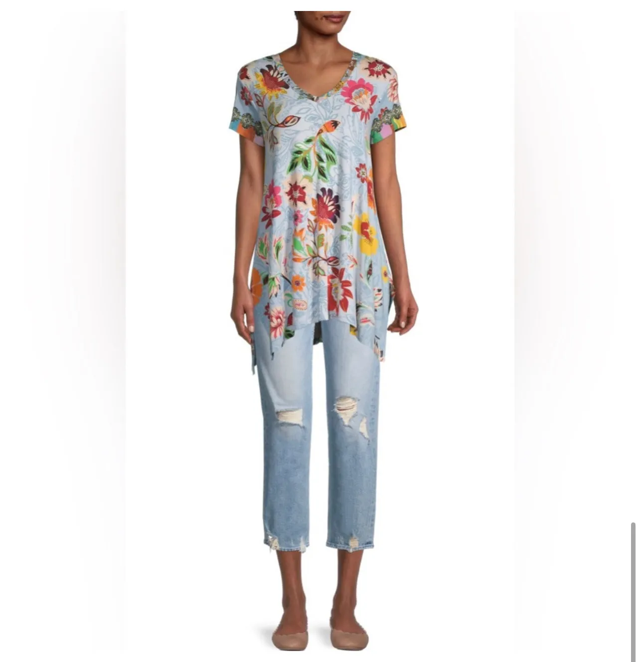 Johnny Was Rainbow Floral Drape Tunic Size XLarge