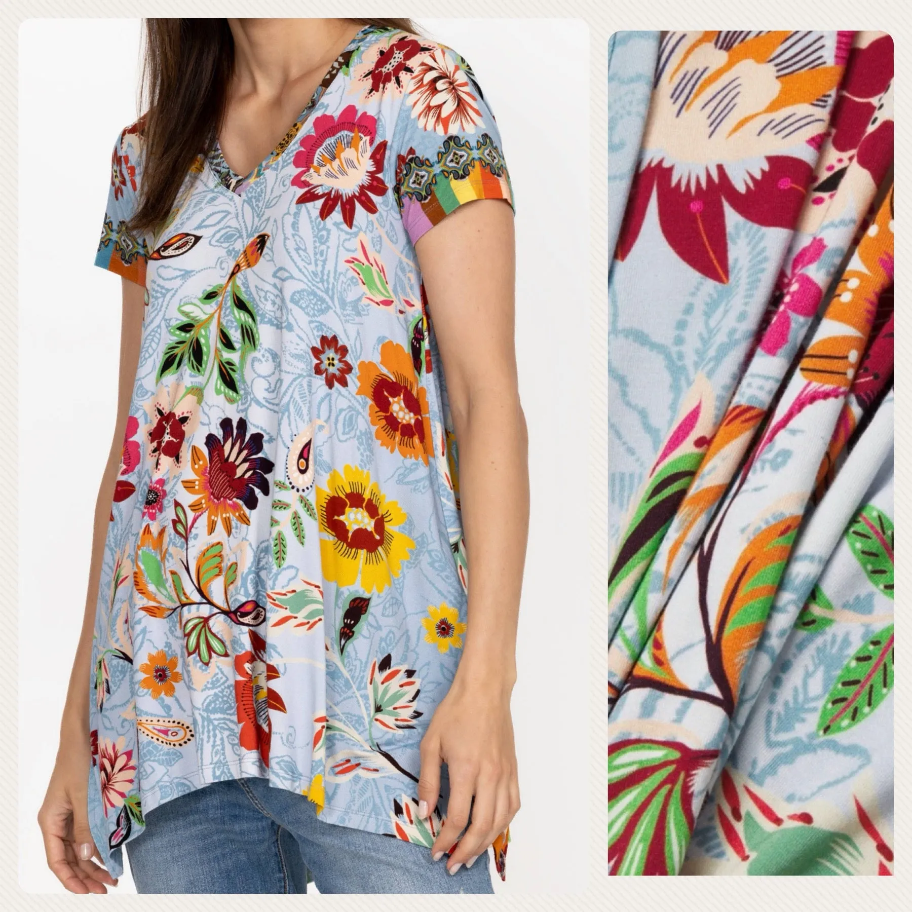 Johnny Was Rainbow Floral Drape Tunic Size XLarge
