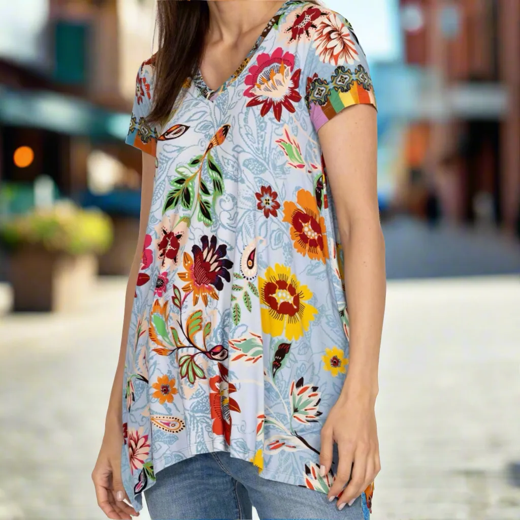 Johnny Was Rainbow Floral Drape Tunic Size XLarge