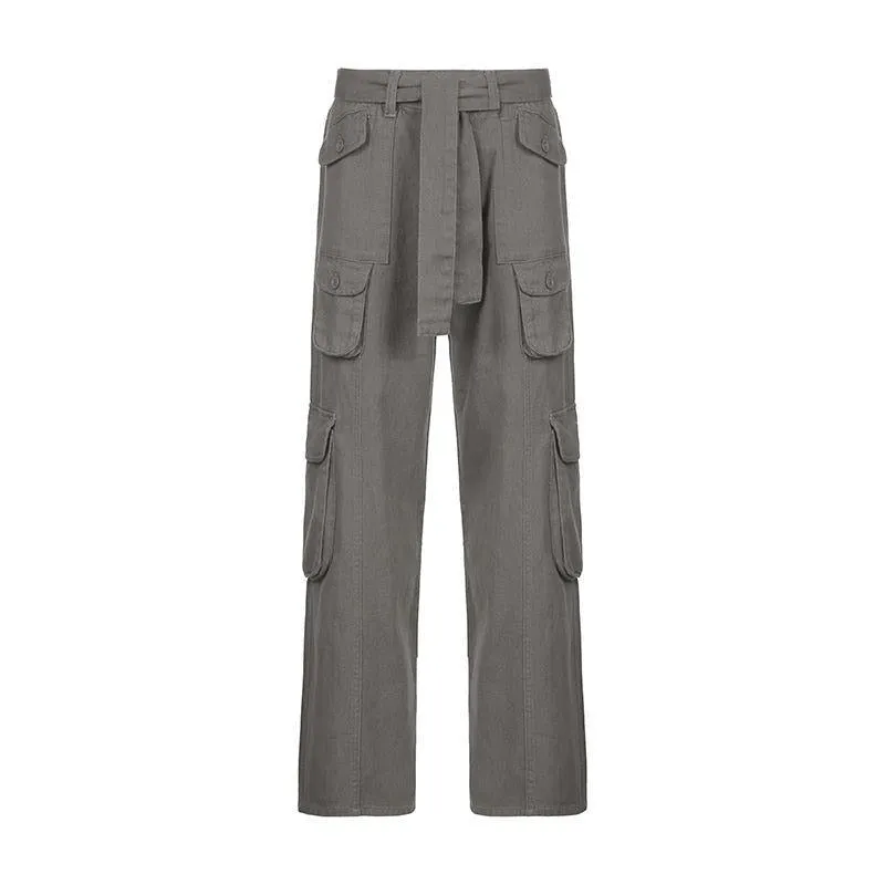 Joskaa Retro America Summer Cargo Pants Women Bottom Korean Fashion Grey Pocket Sweatpants Trousers Women Streetwears Pants