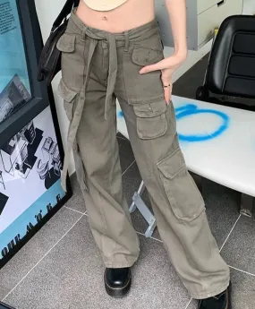 Joskaa Retro America Summer Cargo Pants Women Bottom Korean Fashion Grey Pocket Sweatpants Trousers Women Streetwears Pants