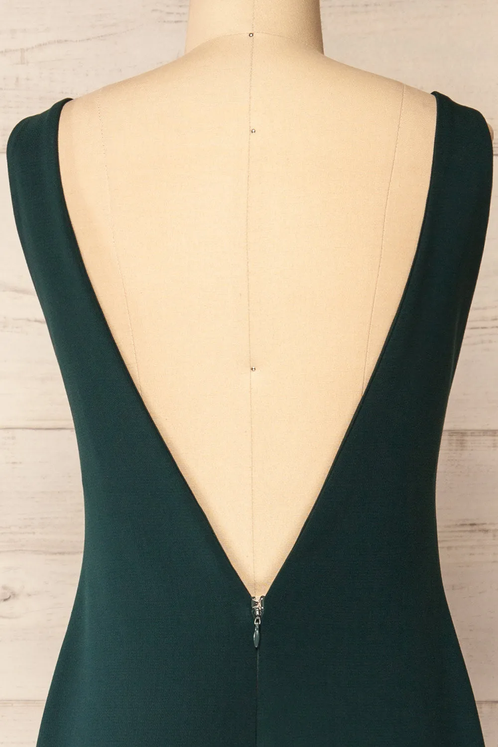 Kovna Green | Fitted Midi Dress w/ Open Back