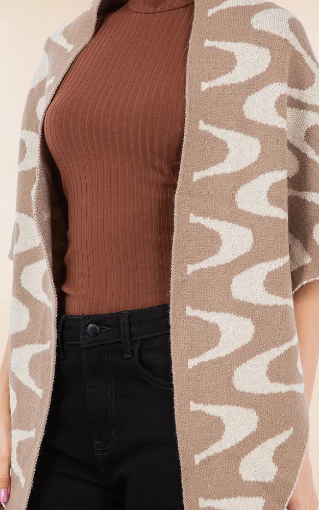 OA4270 ABSTRACT PATTERN KNIT CAPE SHAWL W/TASSELS