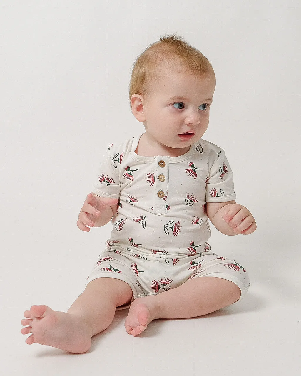Organic-cotton Lycra Romper Pōhutukawa