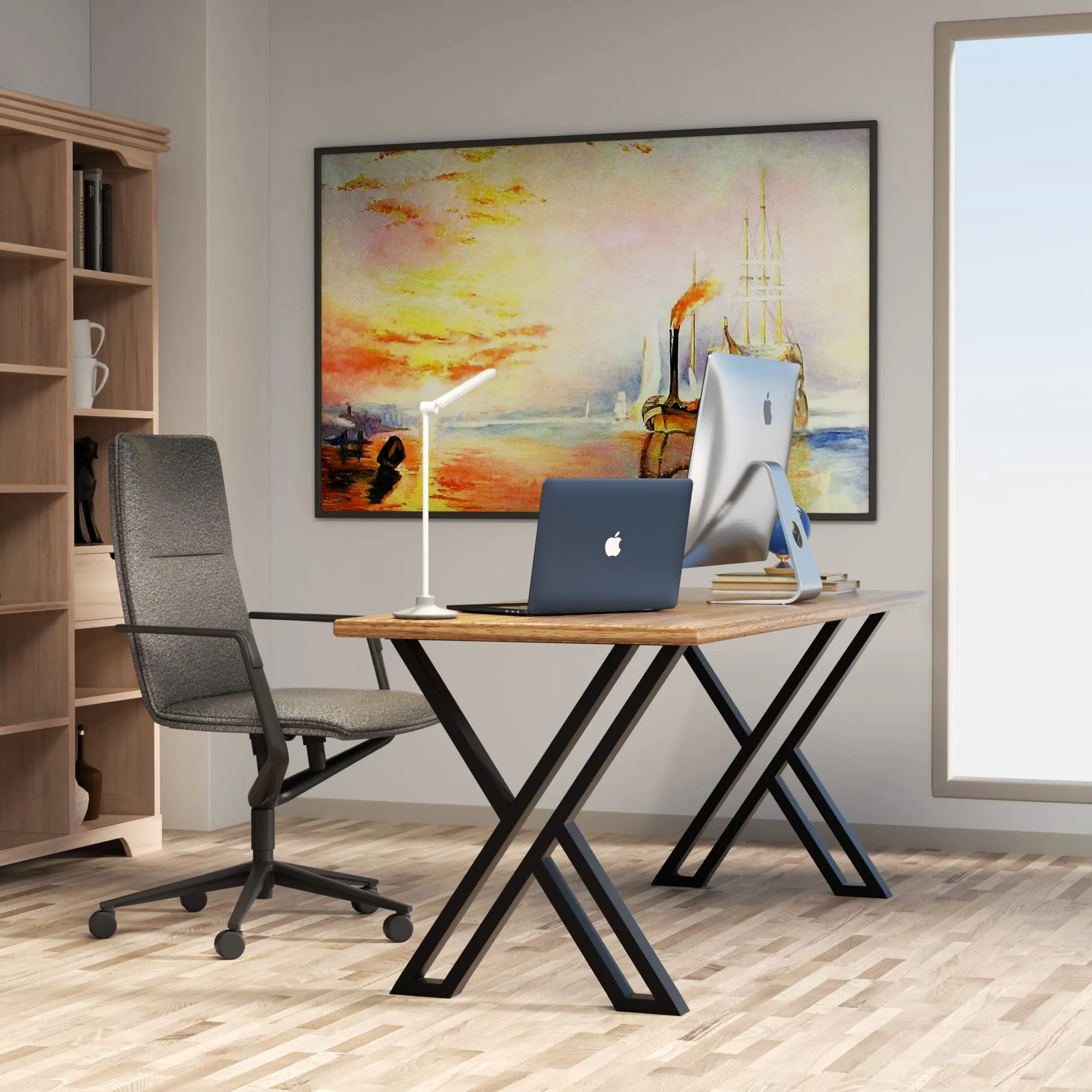 PHWOTAN Metal Table Legs for Table, X-Shaped Industrial Desk Legs 28 Inch, Set of 2 Heavy Duty Furniture Legs for Dining Table, Office Desk, Coffee Table, Console Table(28" H X24 W)