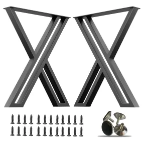 PHWOTAN Metal Table Legs for Table, X-Shaped Industrial Desk Legs 28 Inch, Set of 2 Heavy Duty Furniture Legs for Dining Table, Office Desk, Coffee Table, Console Table(28" H X24 W)