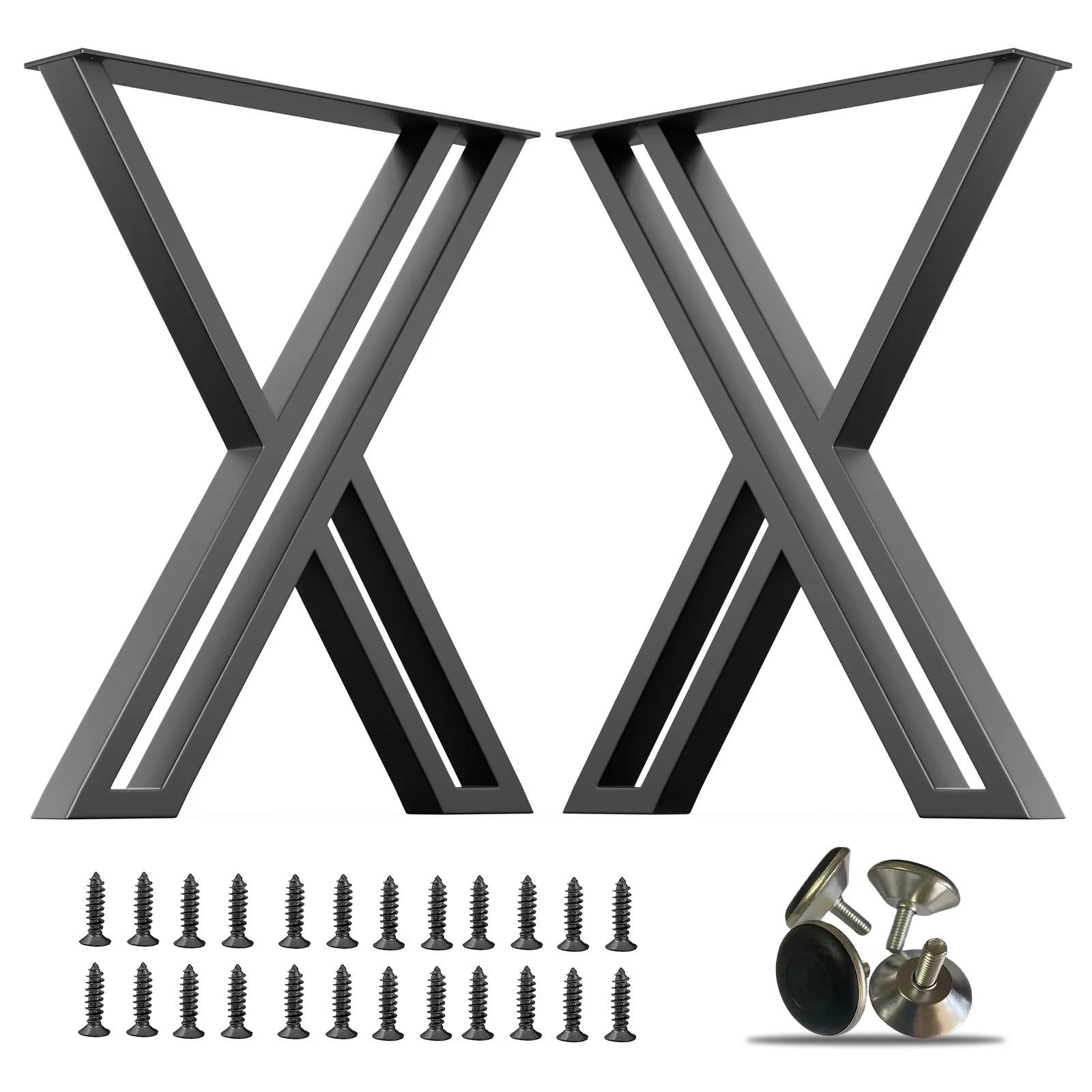 PHWOTAN Metal Table Legs for Table, X-Shaped Industrial Desk Legs 28 Inch, Set of 2 Heavy Duty Furniture Legs for Dining Table, Office Desk, Coffee Table, Console Table(28" H X24 W)