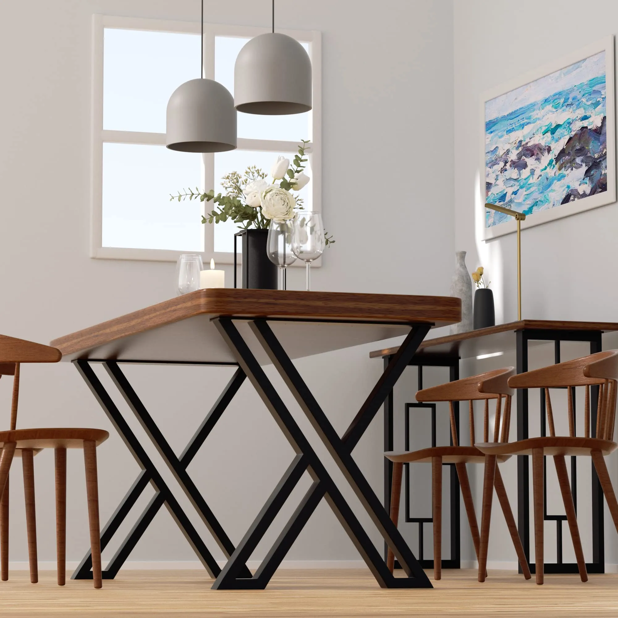PHWOTAN Metal Table Legs for Table, X-Shaped Industrial Desk Legs 28 Inch, Set of 2 Heavy Duty Furniture Legs for Dining Table, Office Desk, Coffee Table, Console Table(28" H X24 W)