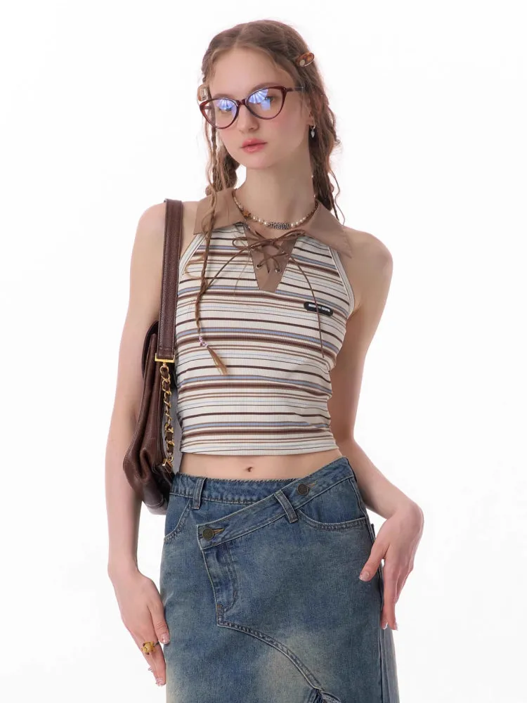 polo collar brown knitted vest